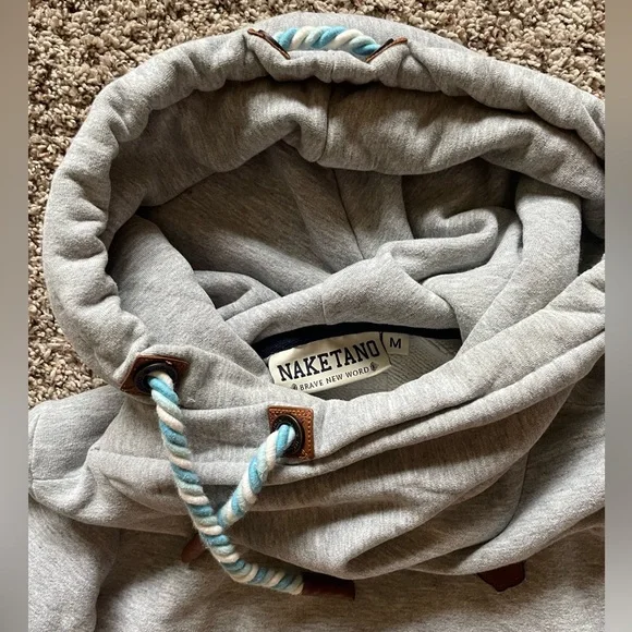 Naketano Cowl Neck Hooded Sweatshirt Hoodie Rope Drawstring Long Length Tunic - Picture 2 of 16